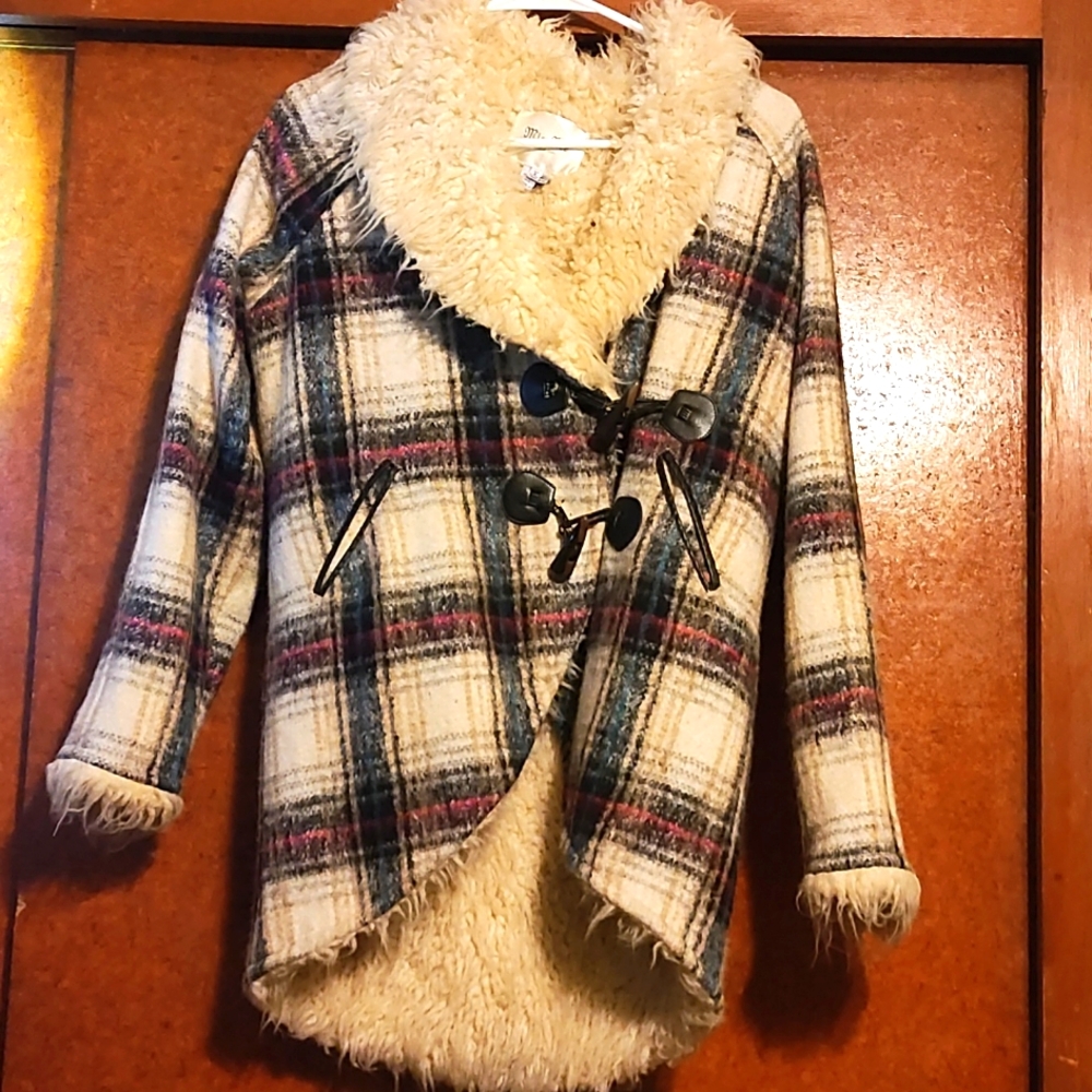 Miss Me Plaid Toggle Coat SMALL
